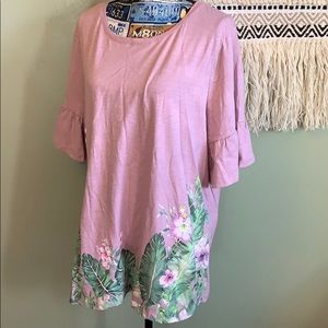 Lane Bryant Pink Floral Short Sleeve Top